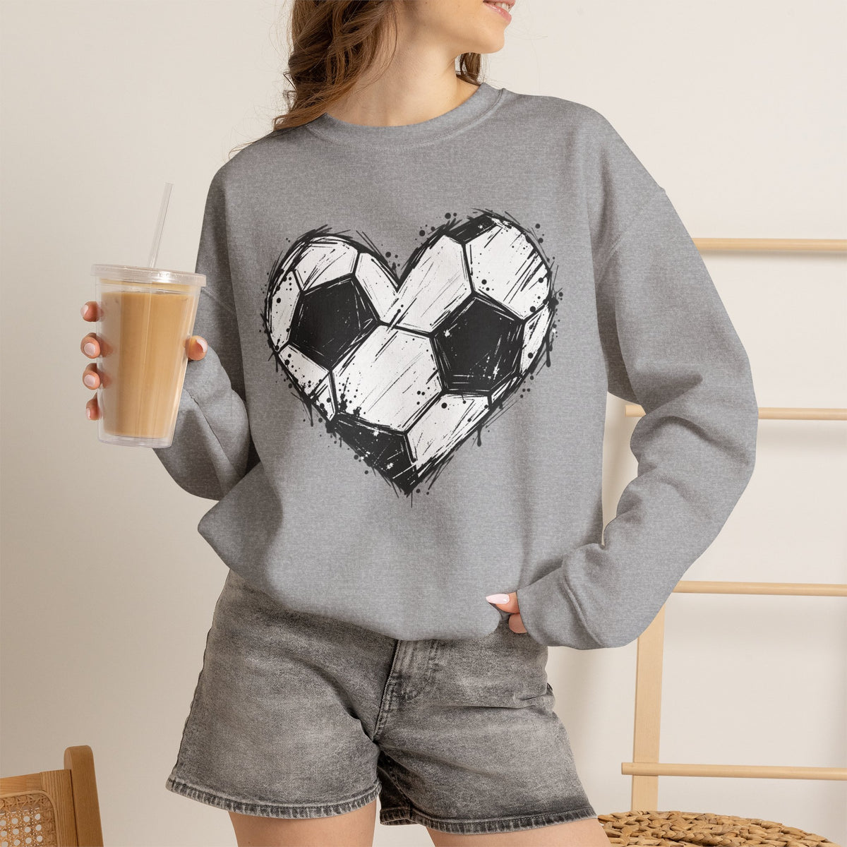 Soccer Heart Crewneck Sweatshirt — Grunge Soccer Ball Graphic