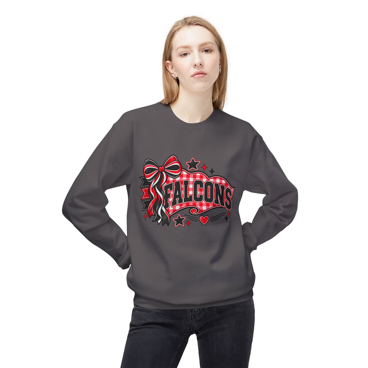 Falcons Sweatshirt — Red & Black Bow School Spirit Crewneck