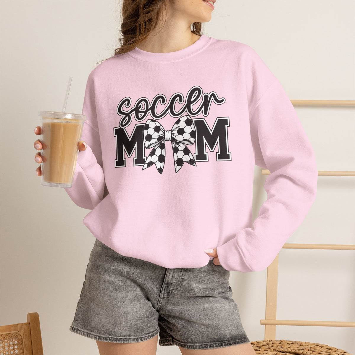 Soccer Mom Crewneck Sweatshirt — Cheer Mom Graphic Pullover with Soccer Bow