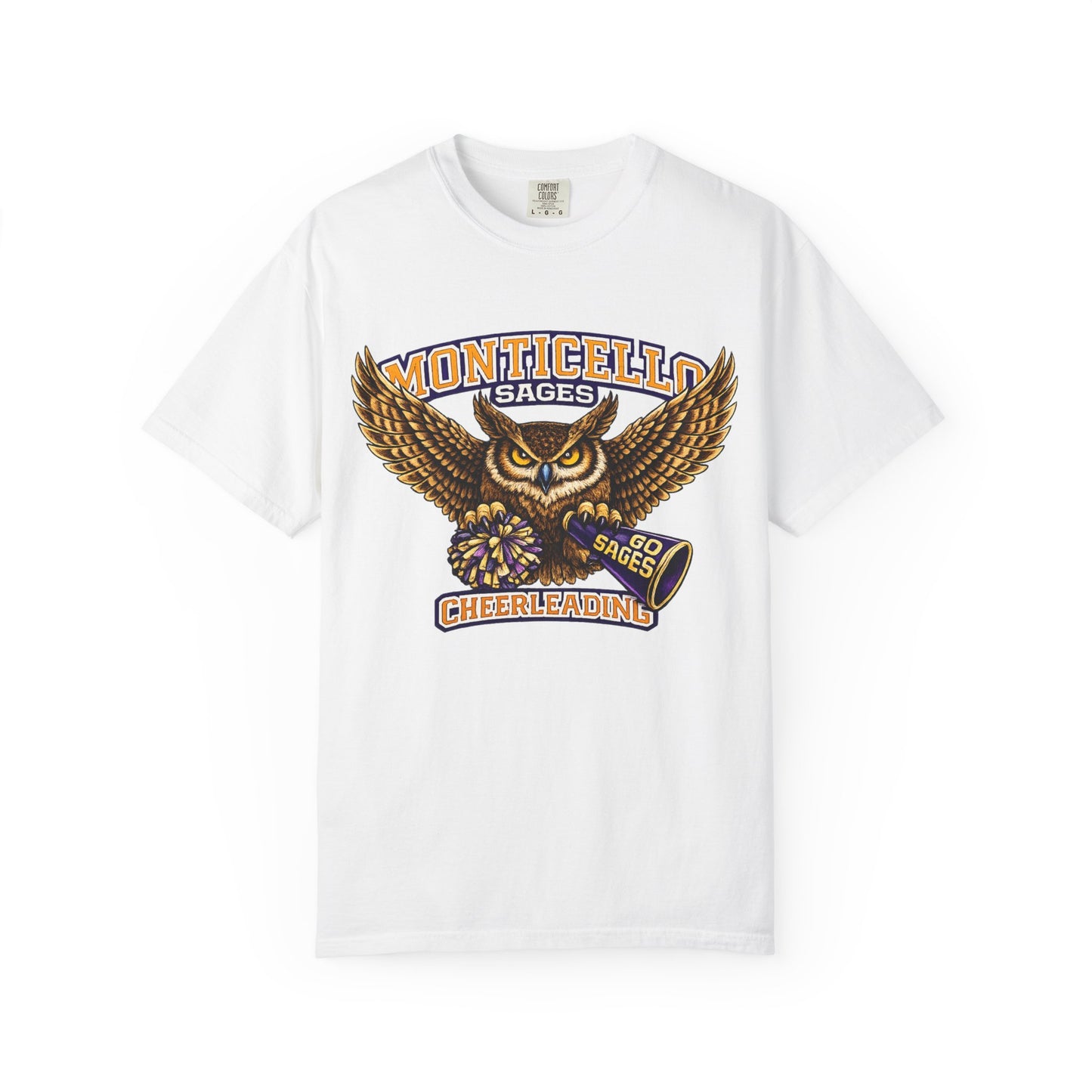 Monticello Sages Cheerleading T-shirt - Vintage Owl & Wings Team Tee