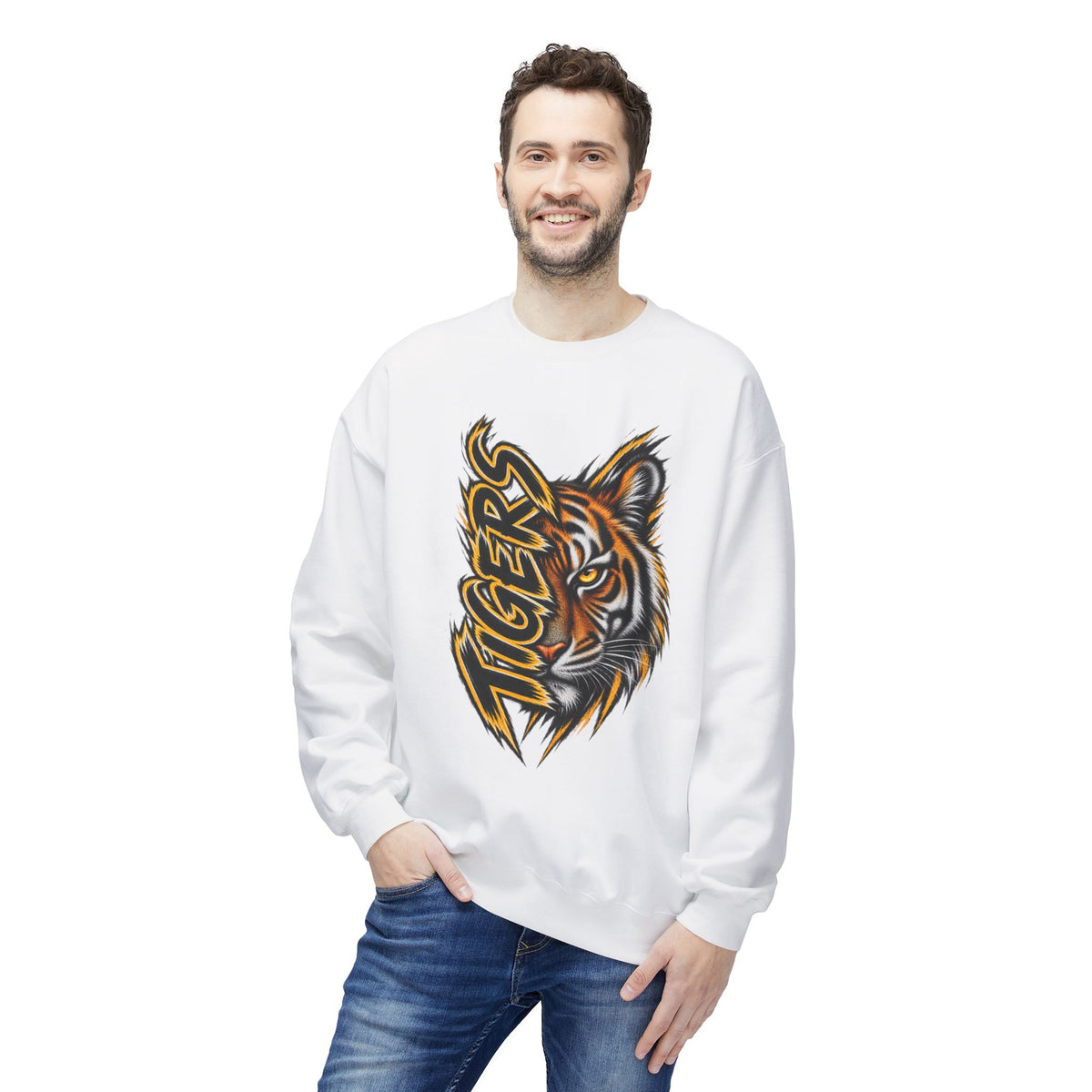 Tiger Head Crewneck Sweatshirt – Graphic ‘Tigers’ Mascot Pullover
