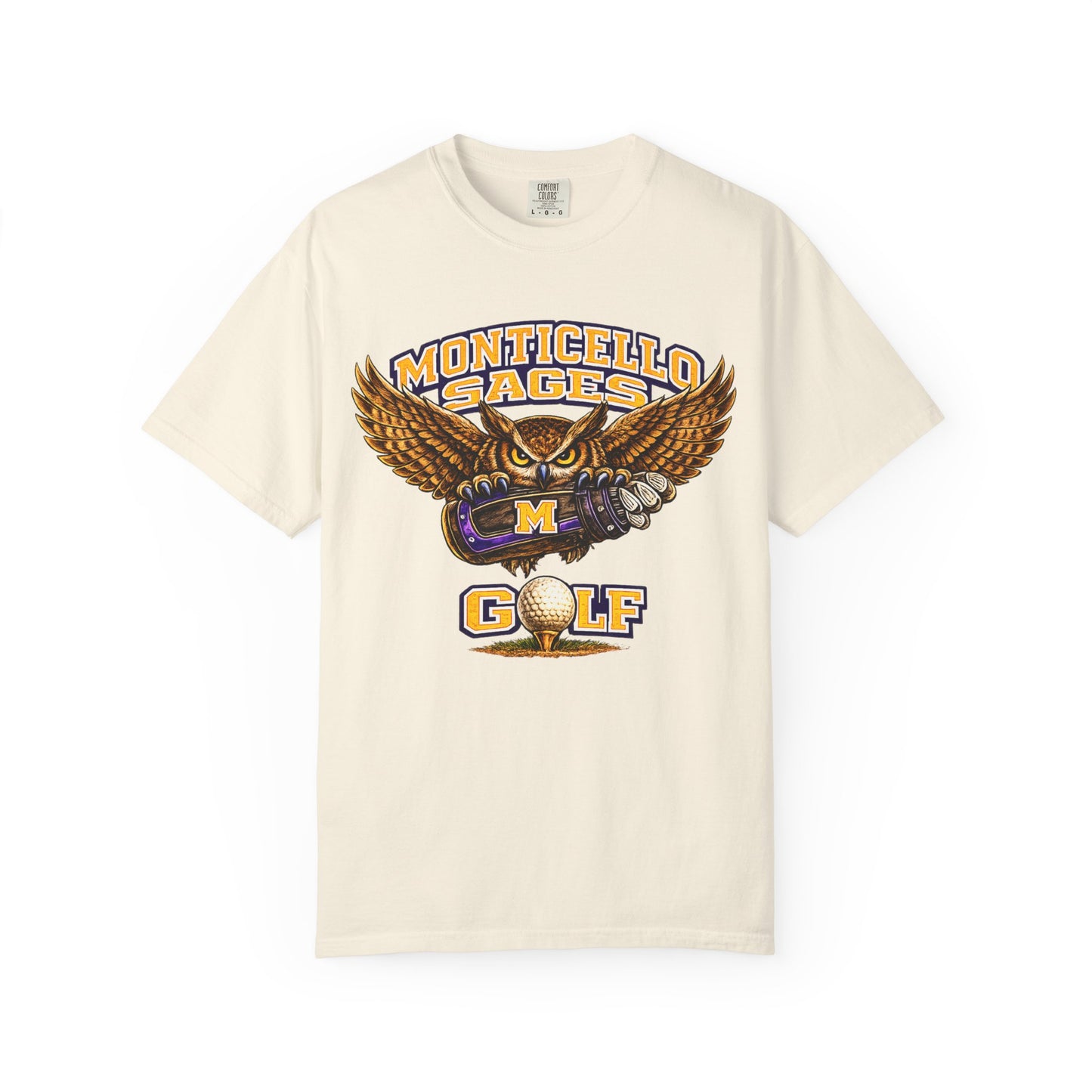 Monticello Sages Golf T-Shirt — Vintage Owl & Wings Team Tee