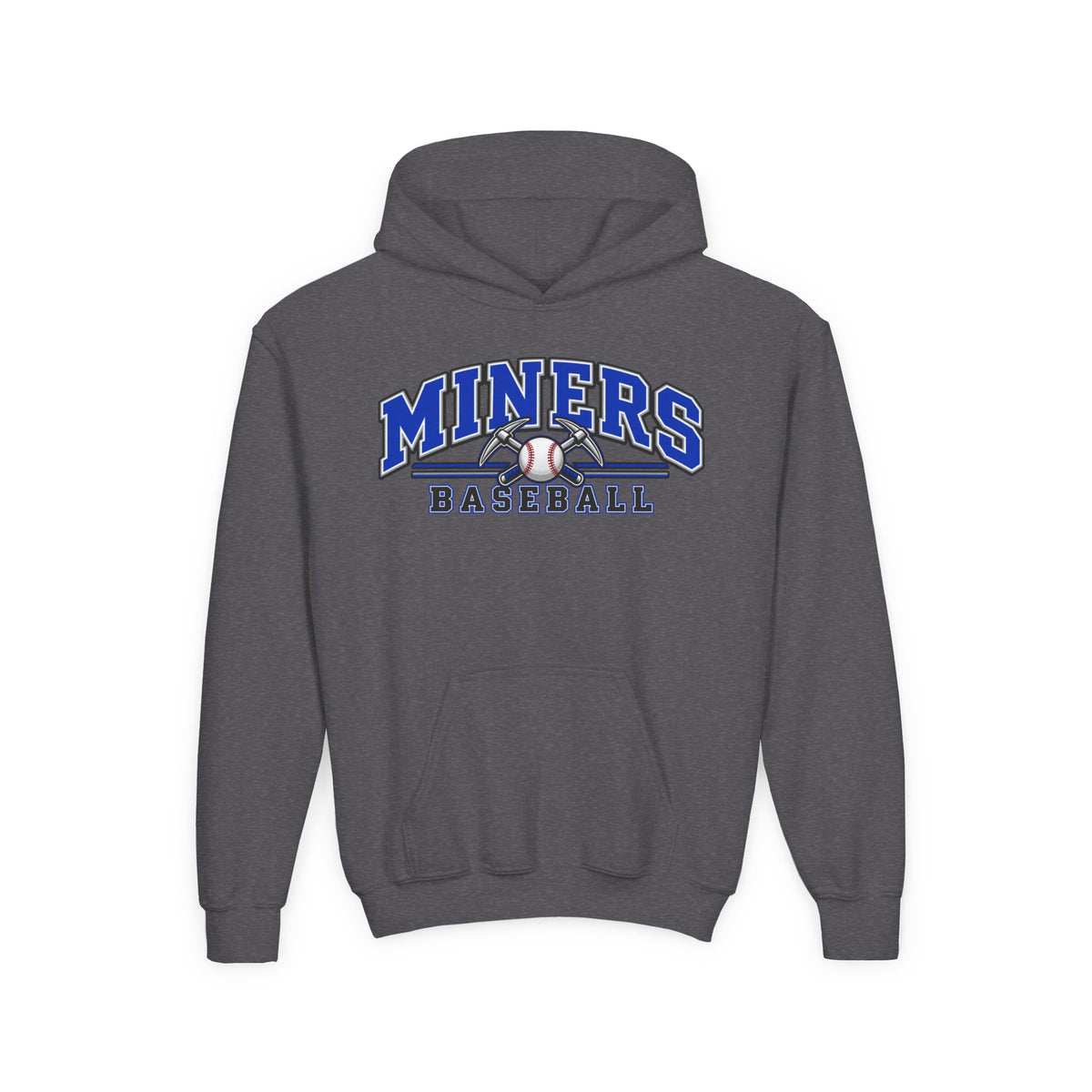 YOUTH Miners Baseball Hoodie — Pickaxe Cross Logo Graphic