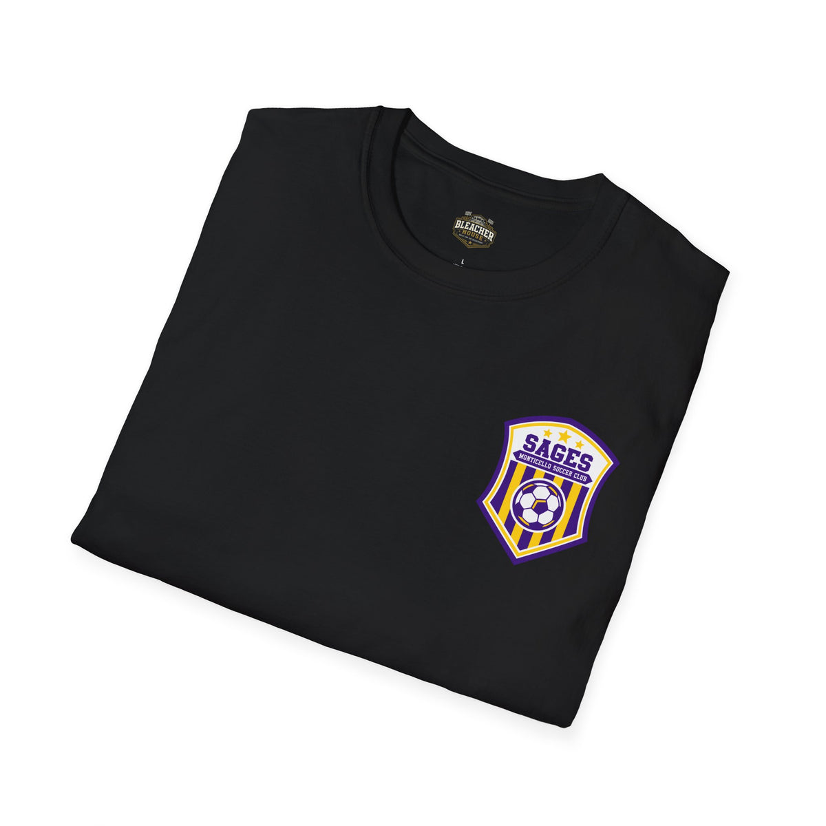 Monticello Soccer Club Graphic Goal T Shirt - Crest on Front, Graphic Soccer Goal On Back