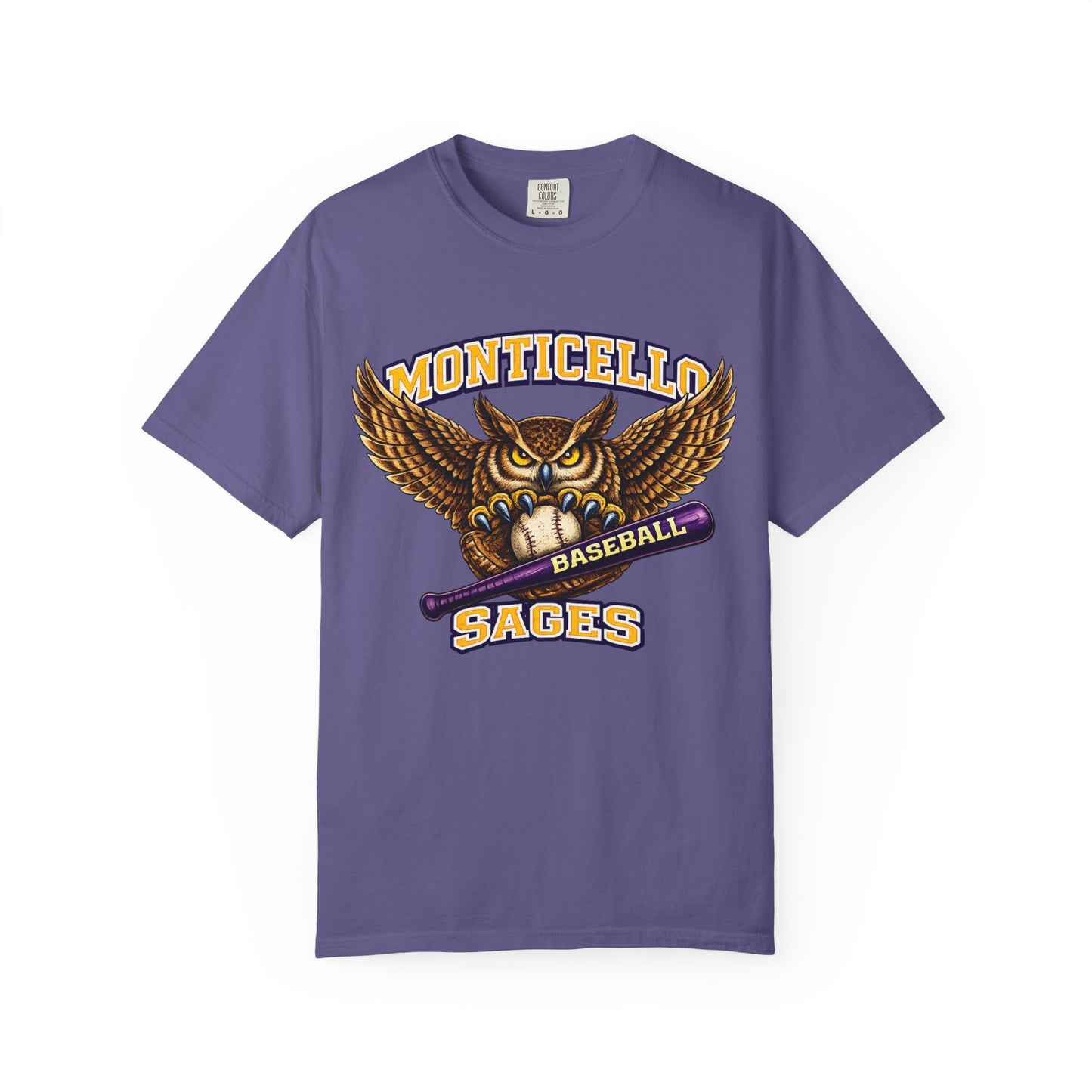Monticello Sages Baseball T-Shirt — Vintage Owl & Wings Team Tee