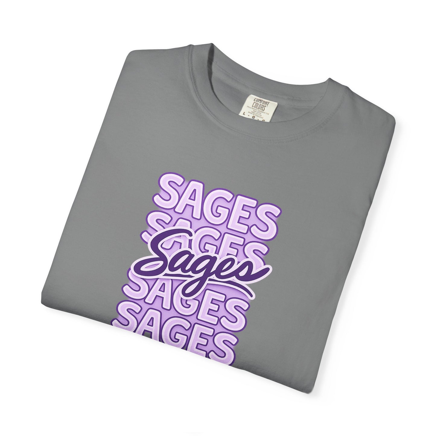 Sages Retro Stacked Text T-Shirt — Lavender Graphic Tee