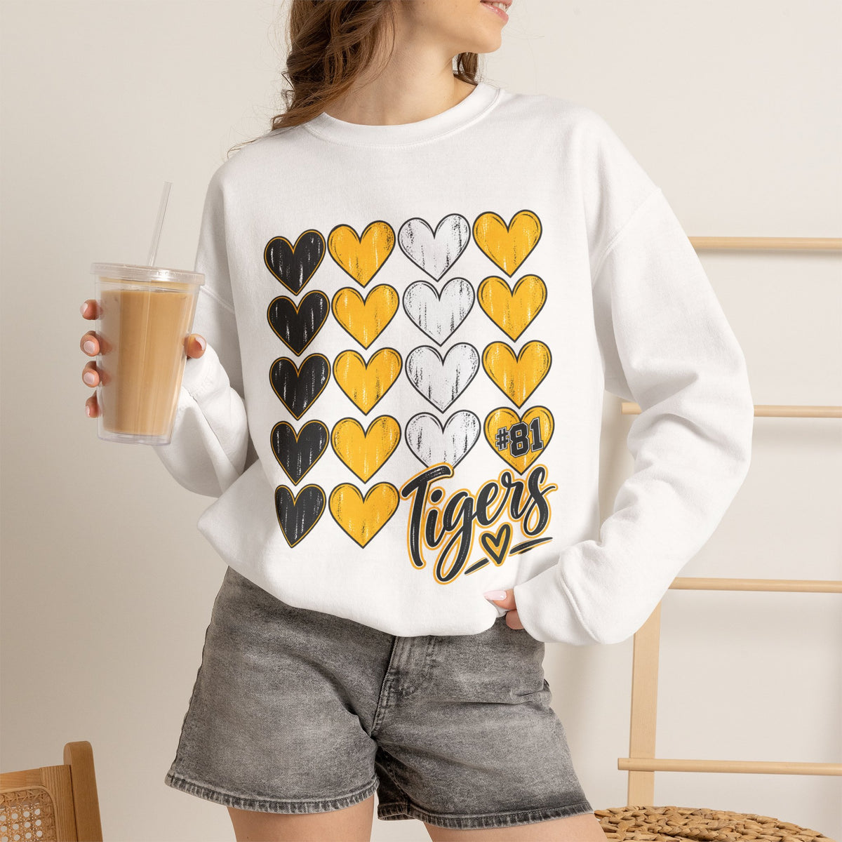 Tigers Heart Crewneck Sweatshirt — Black & Gold School Spirit