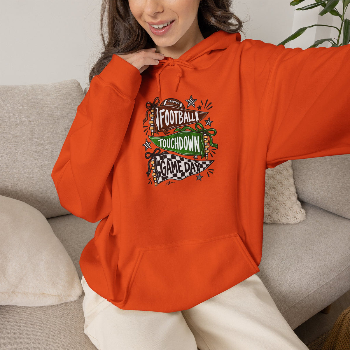 Football Touchdown Game Day Hoodie - Retro Grunge Sports Sweatshirt