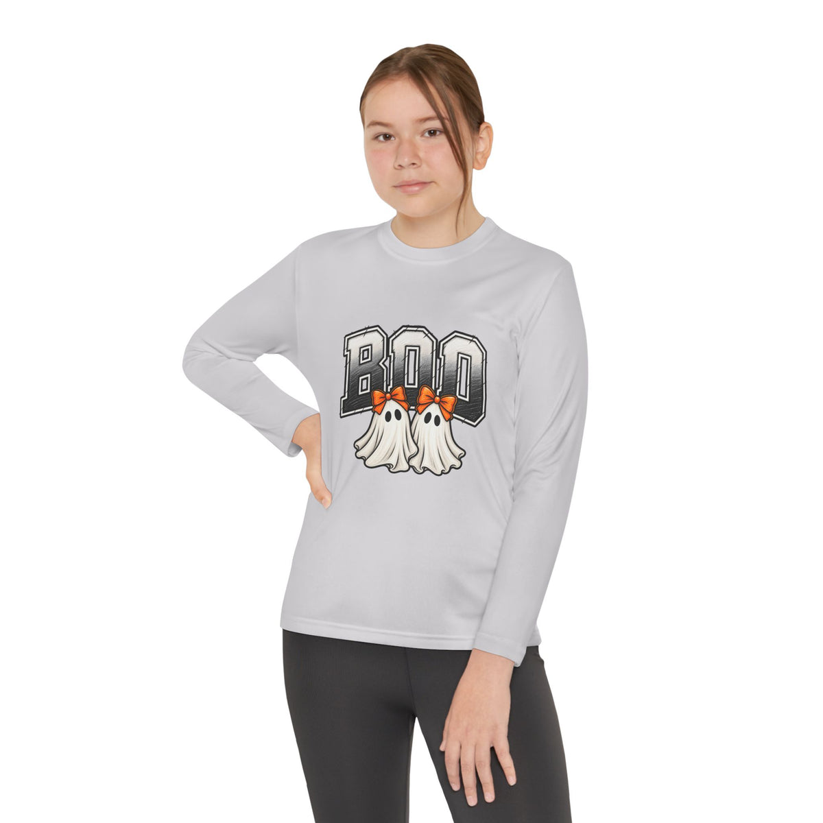 Youth Long Sleeve Tee — "Boo" Ghosts Halloween Shirt for Kids