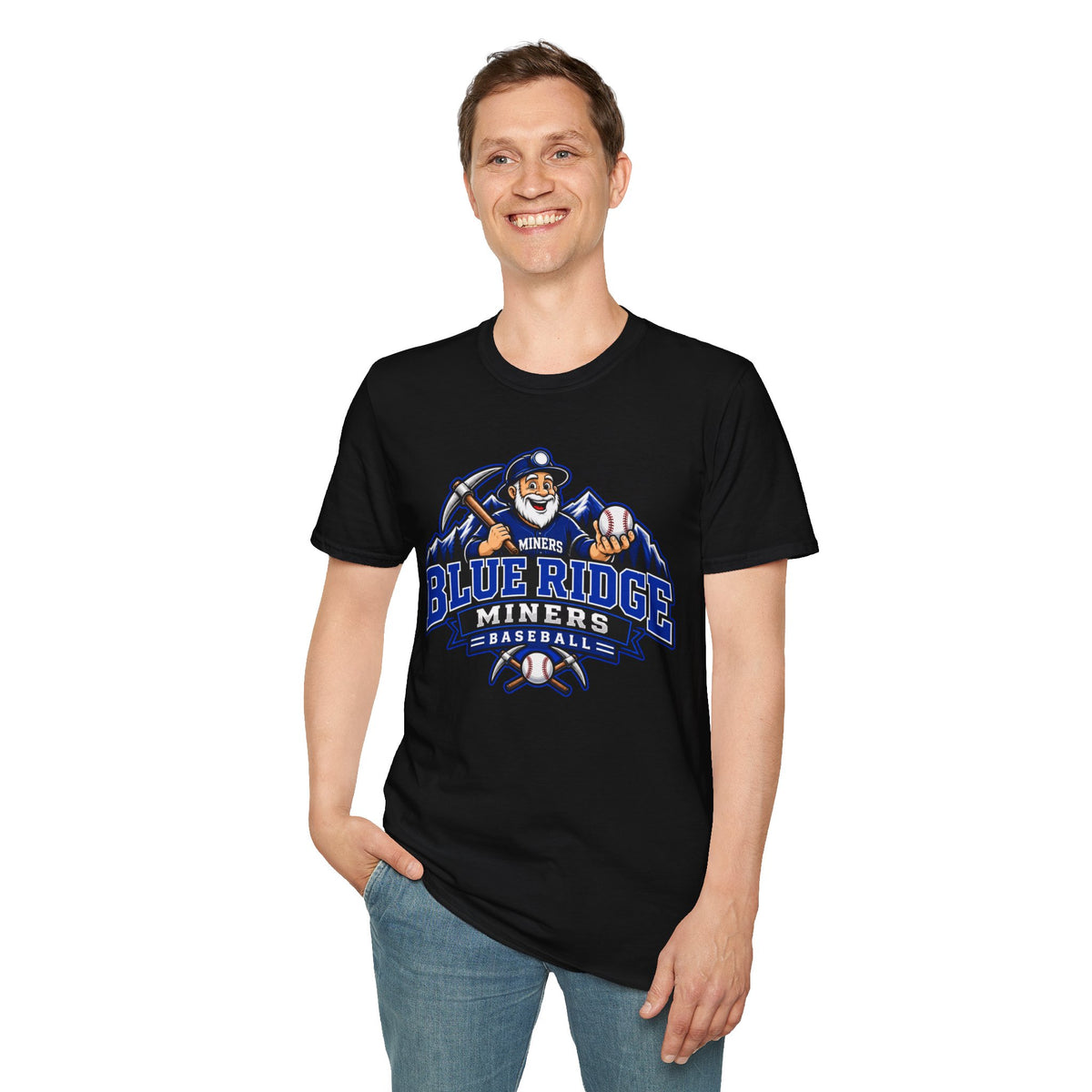 Blue Ridge Miners Mascot and Logo T‑Shirt — Unisex Softstyle Tee