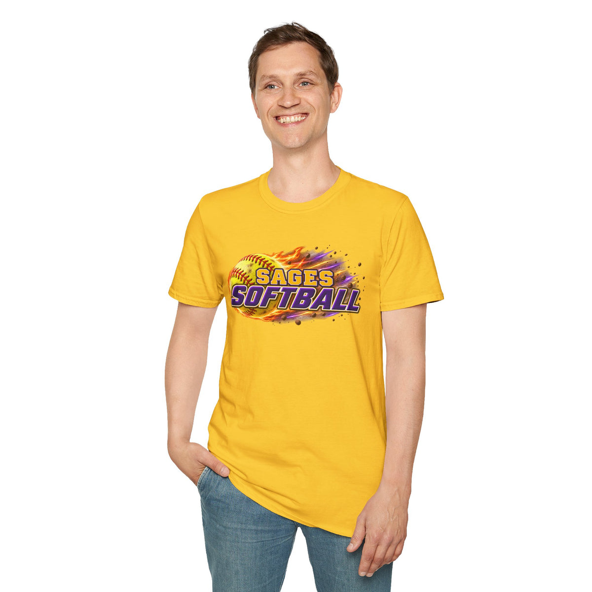 Sages Flaming Softball Graphic T‑Shirt