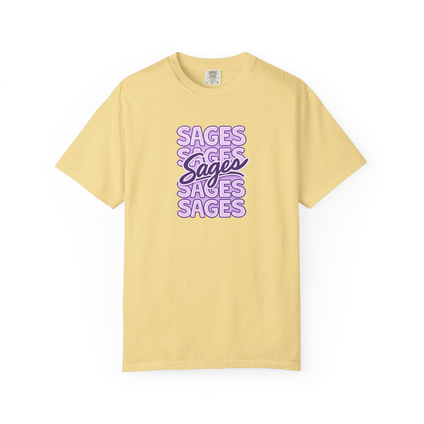 Sages Retro Stacked Text T-Shirt — Lavender Graphic Tee