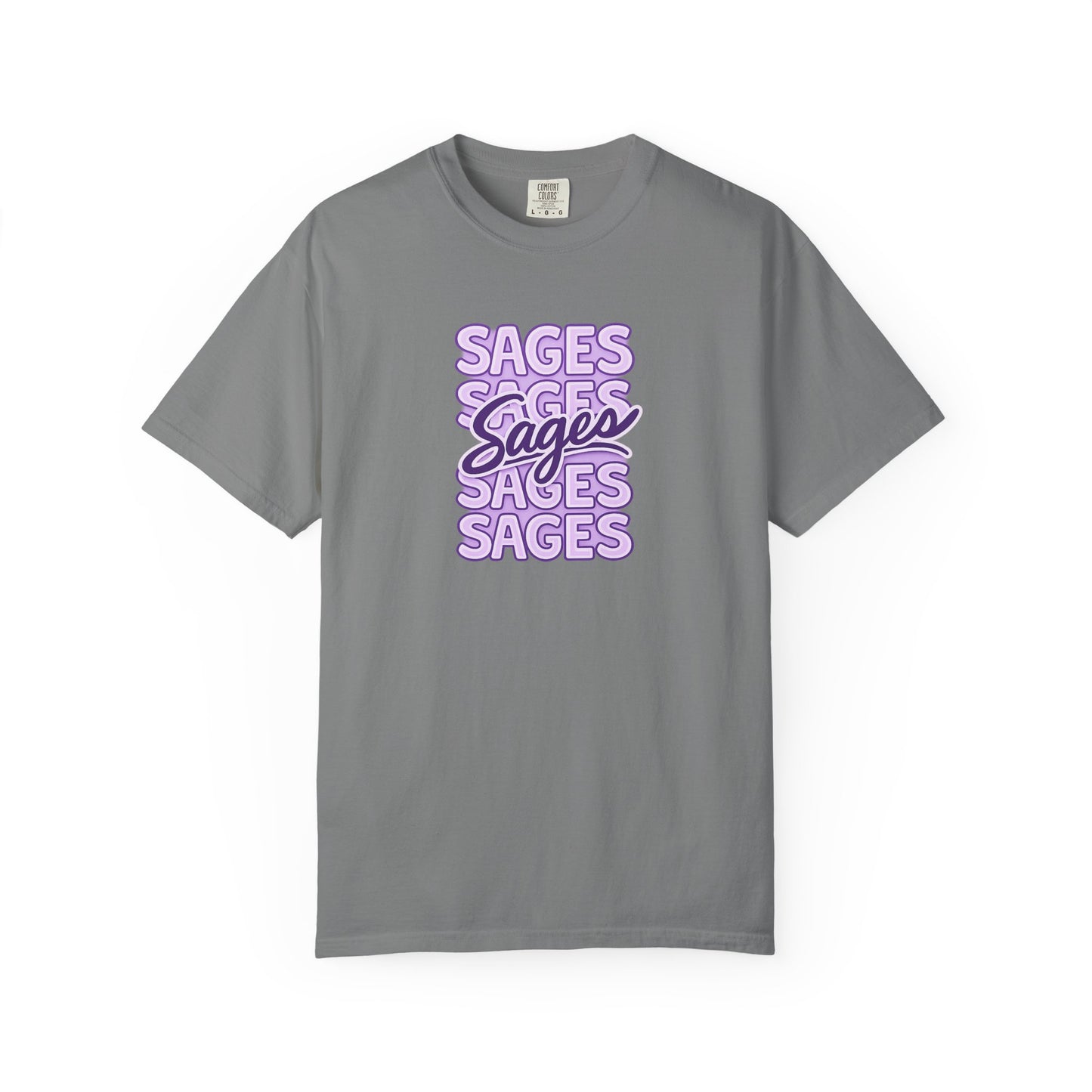 Sages Retro Stacked Text T-Shirt — Lavender Graphic Tee