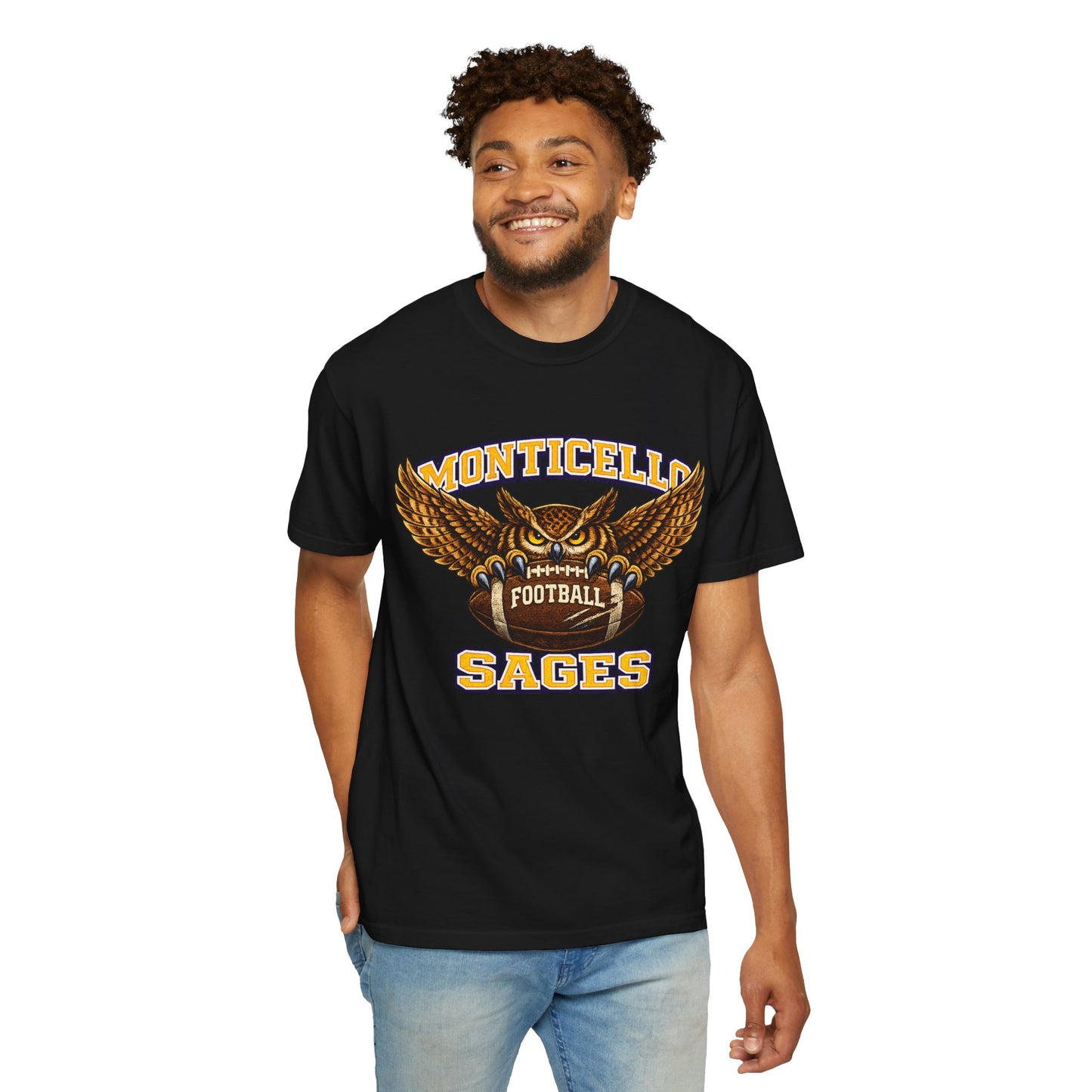 Monticello Sages Football T-Shirt — Vintage Owl & Wings Team Tee