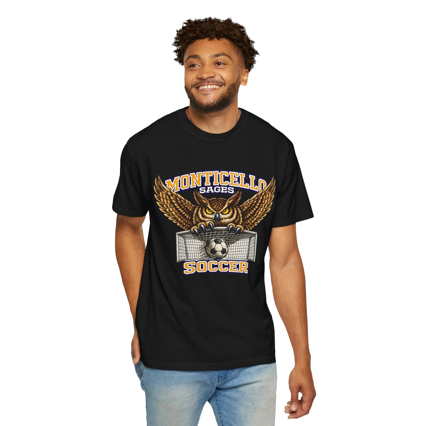 Monticello Sages Soccer T-Shirt — Vintage Owl & Wings Team Tee