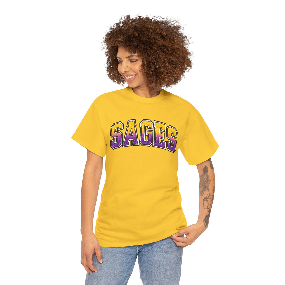 Sages Graphic T-Shirt — Collegiate Purple & Gold Lettering Tee