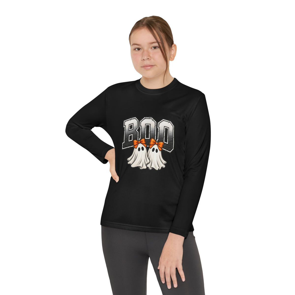 Youth Long Sleeve Tee — "Boo" Ghosts Halloween Shirt for Kids
