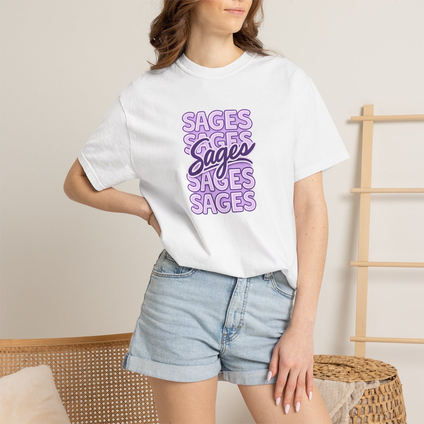 Sages Retro Stacked Text T-Shirt — Lavender Graphic Tee