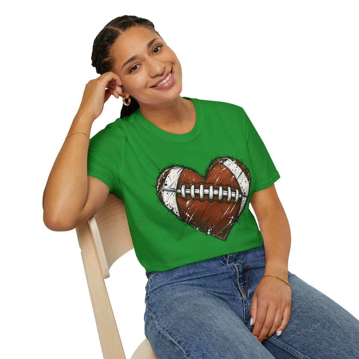 Football Heart Graphic T-Shirt — Vintage Grunge Sports Tee