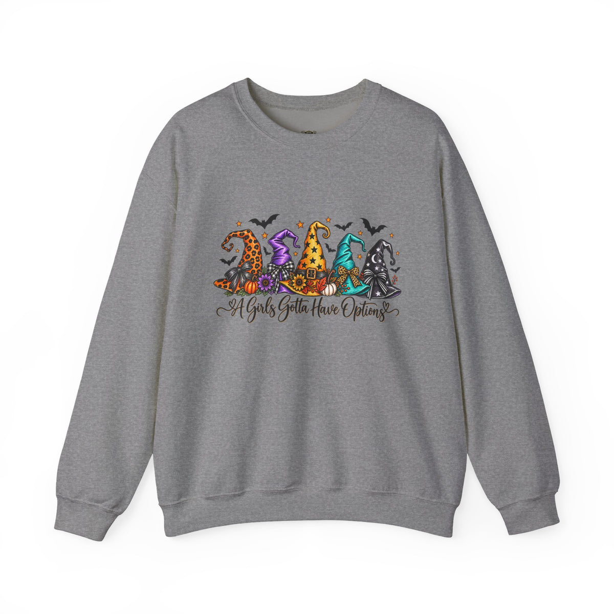 Witch Hat Crewneck Sweatshirt - "A Girls Gotta Have Options" Halloween Pullover