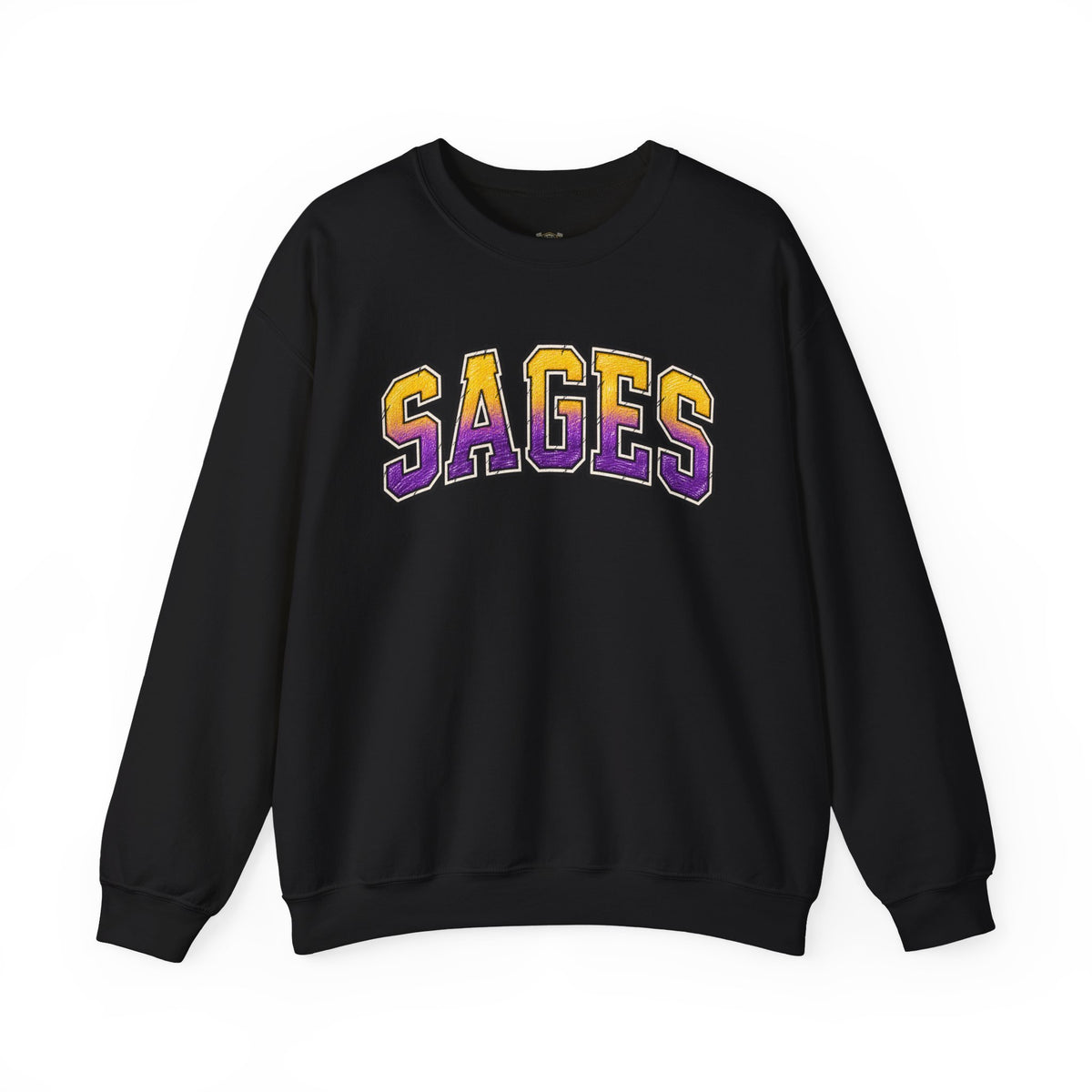 Sages Varsity Crewneck Sweatshirt — Retro Purple & Gold Collegiate Pullover