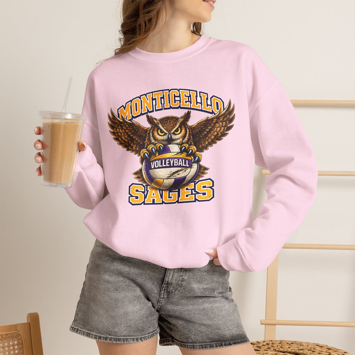 Monticello Sages Volleyball Crewneck Sweatshirt - Owl Wingspread Logo