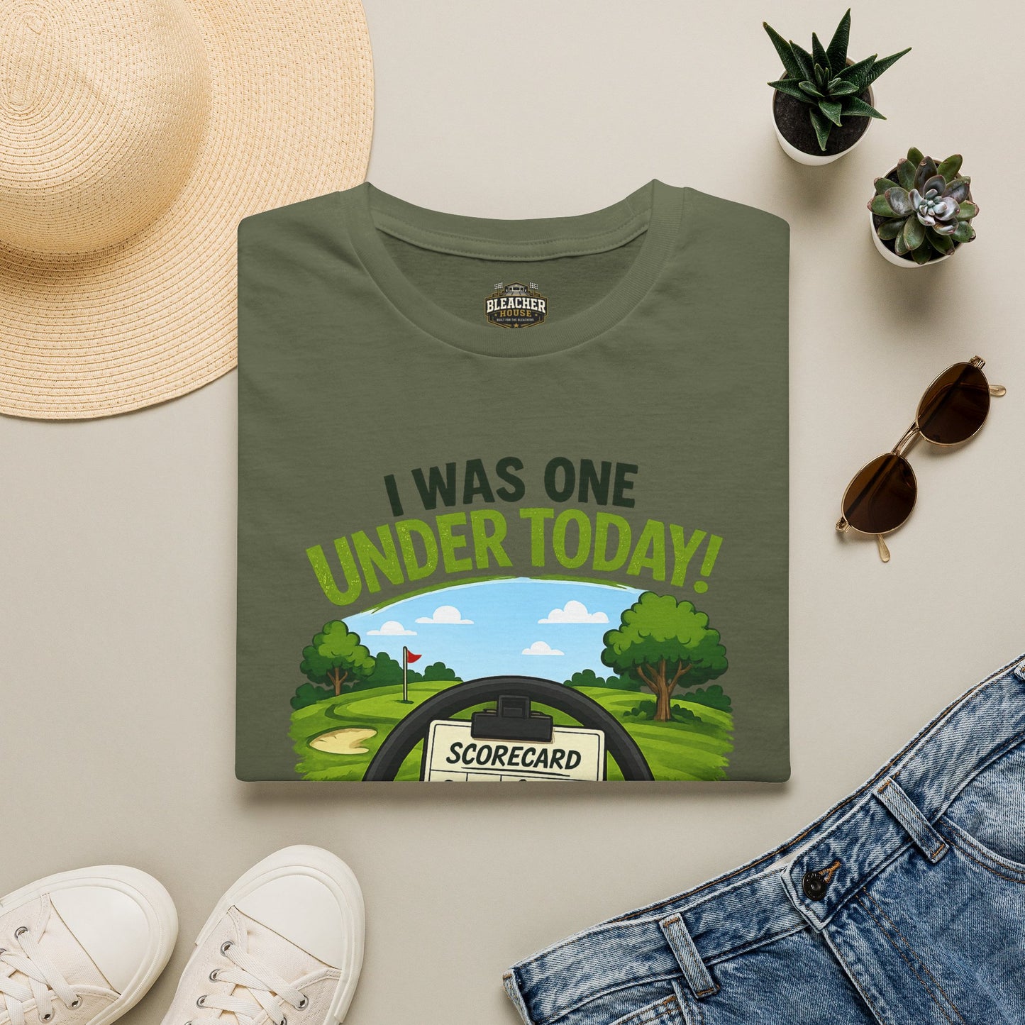 Golf T-Shirt — "I Was One Under Today!" ANIMATED VERSION - Scorecard Golf Humor Shirt