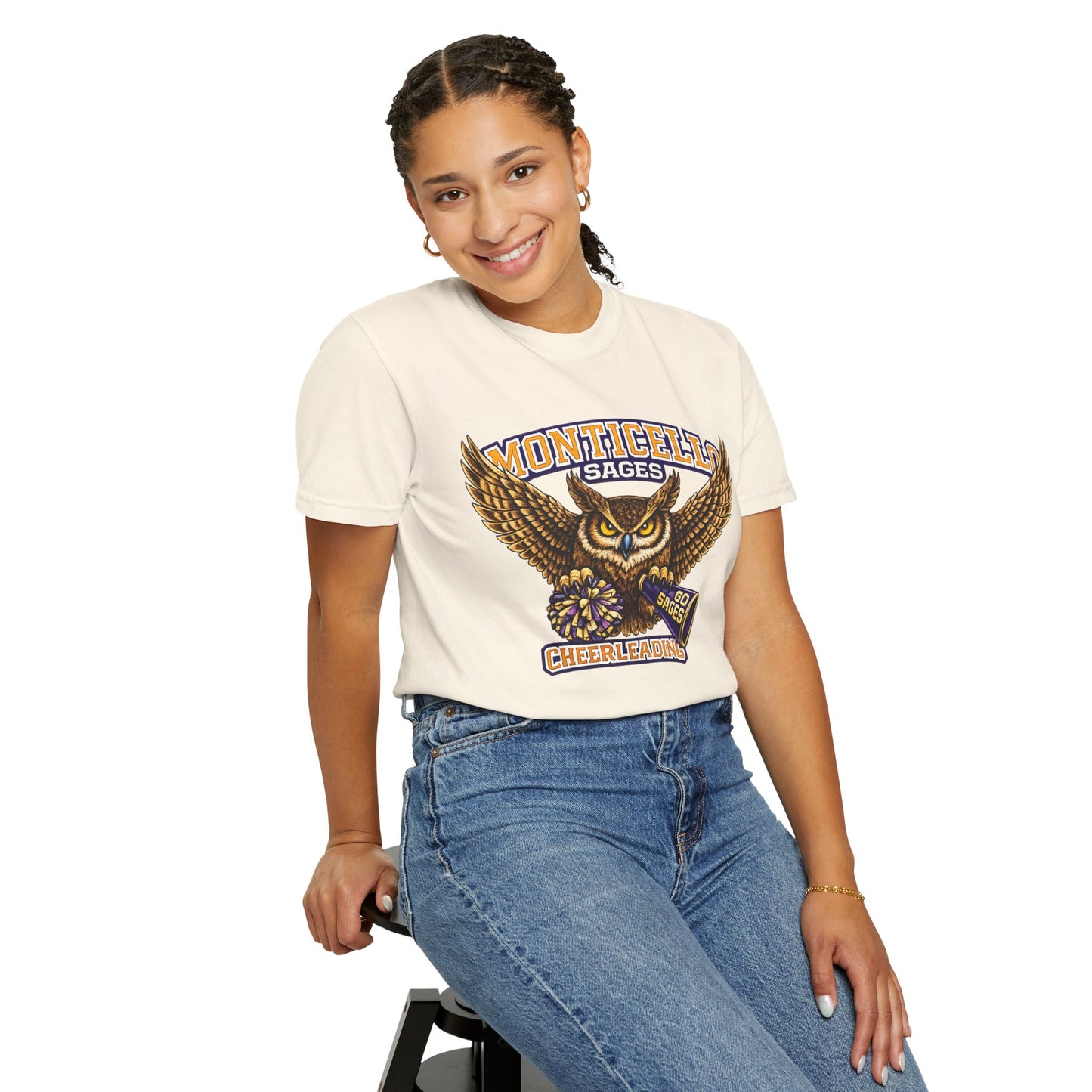 Monticello Sages Cheerleading T-shirt - Vintage Owl & Wings Team Tee