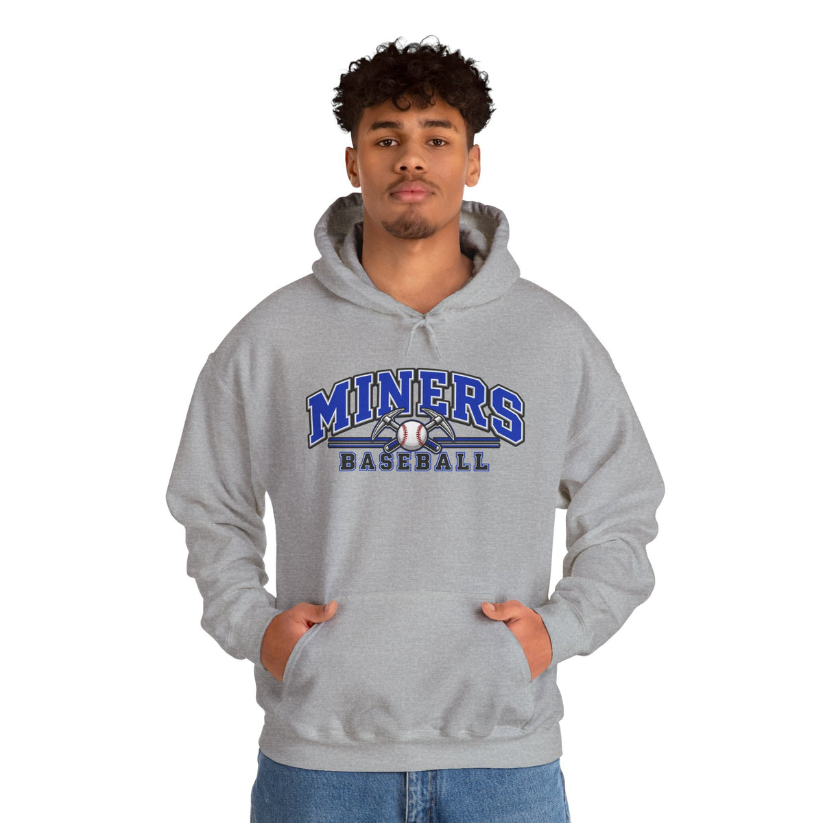 Miners Baseball Hoodie — Pickaxe Cross Logo Graphic