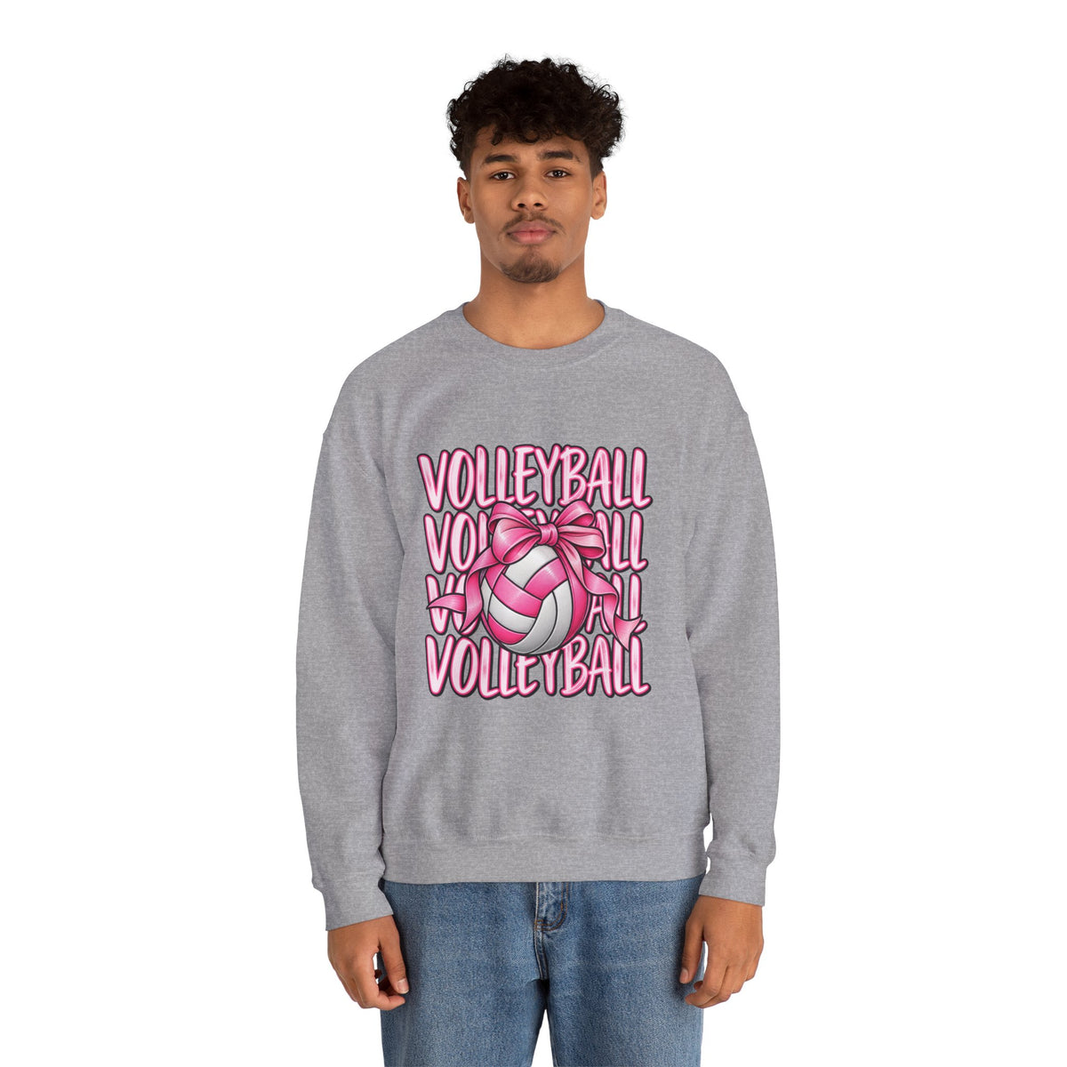 Volleyball Bow Sweatshirt — Pink Volleyball Graphic Crewneck