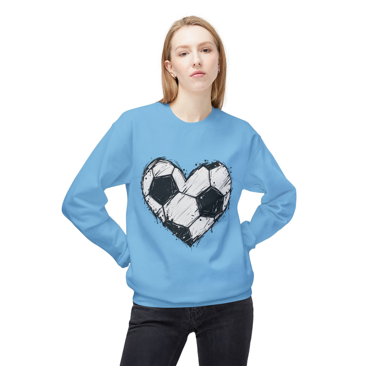 Soccer Heart Crewneck Sweatshirt – Distressed Sketch Football Graphic