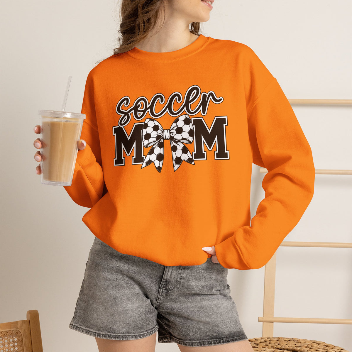 Soccer Mom Crewneck Sweatshirt — Cheer Mom Graphic Pullover with Soccer Bow