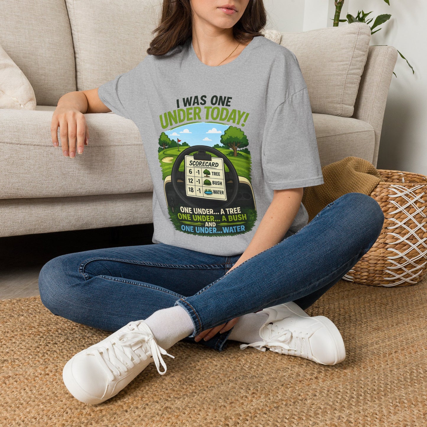 Golf T-Shirt — "I Was One Under Today!" ANIMATED VERSION - Scorecard Golf Humor Shirt
