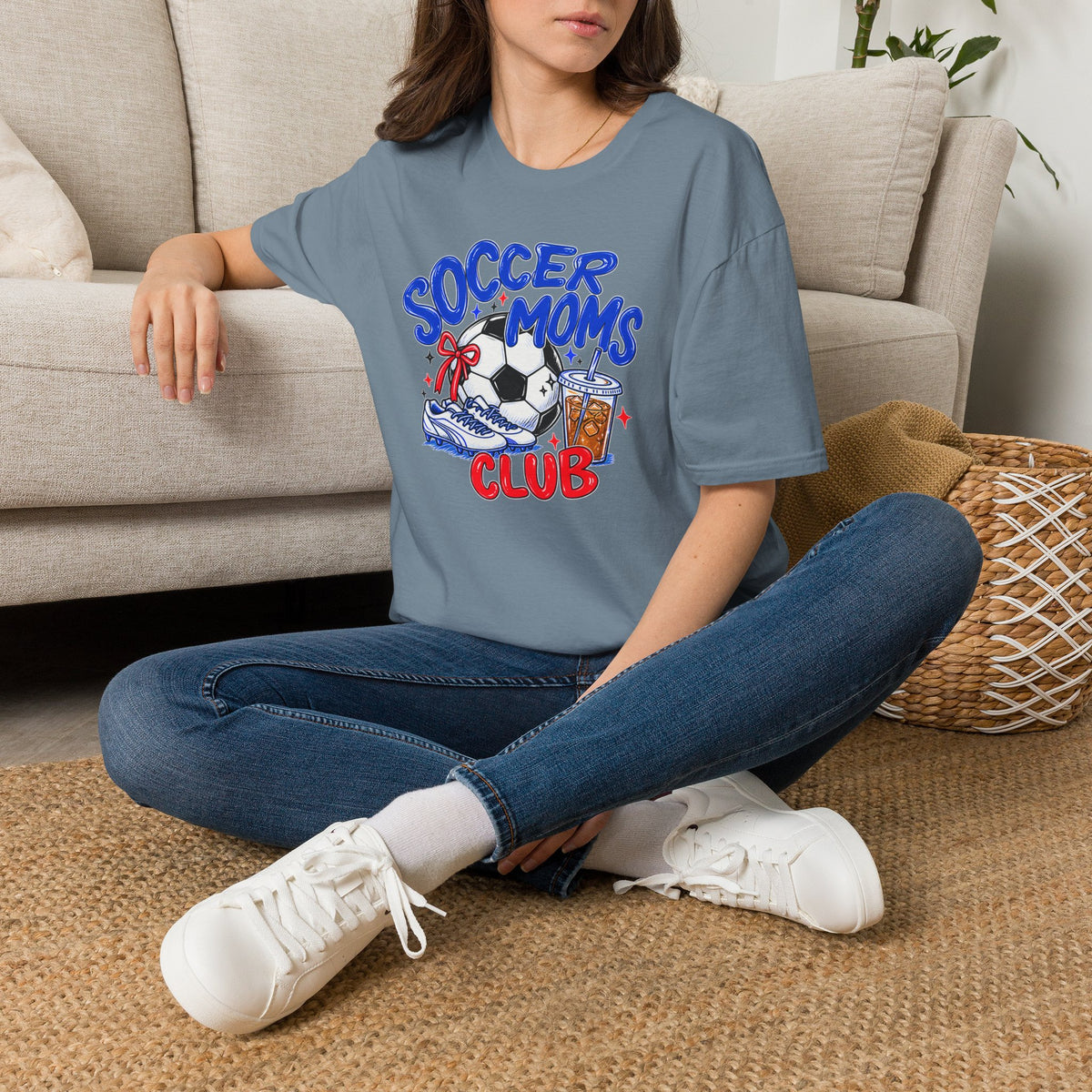 Soccer Moms Tee — 'Soccer Moms Club' Graphic T-Shirt with Ball, Cleats & Drink
