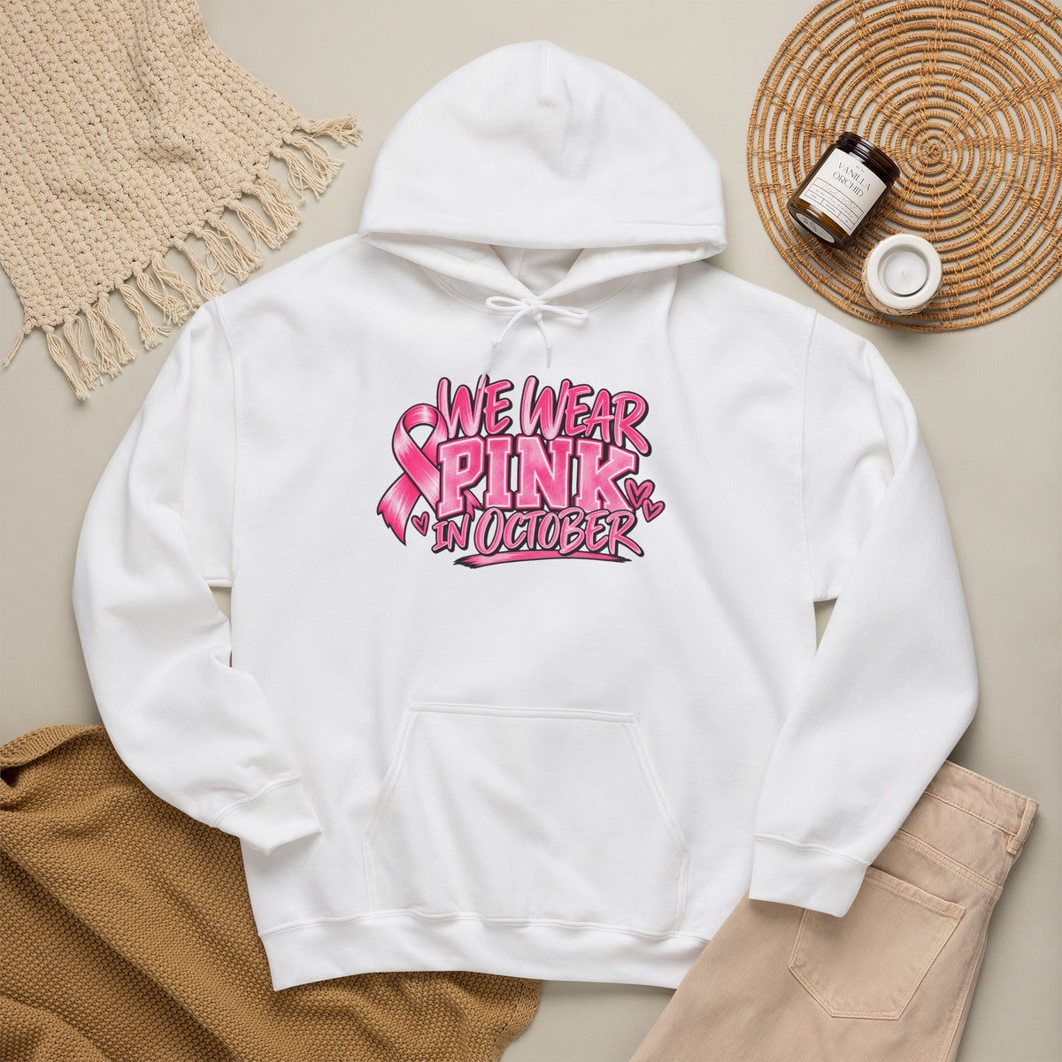 Breast Cancer Awareness Hoodie — "We Wear Pink in October" Pullover
