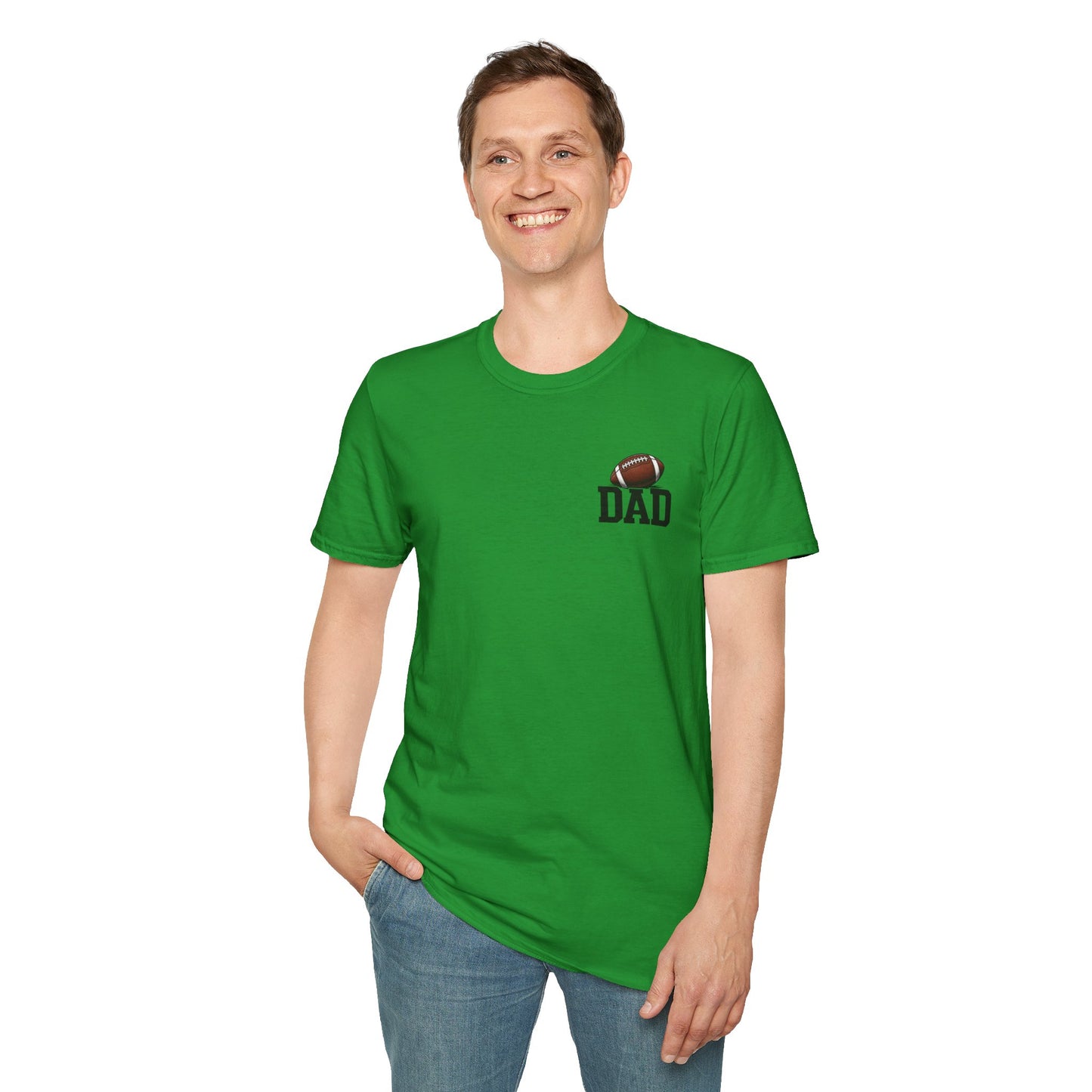 Football Dad T‑Shirt — 'DAD' with Football Chest Print