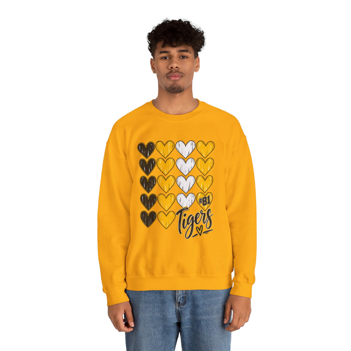 Tigers Heart Crewneck Sweatshirt — Black & Gold School Spirit