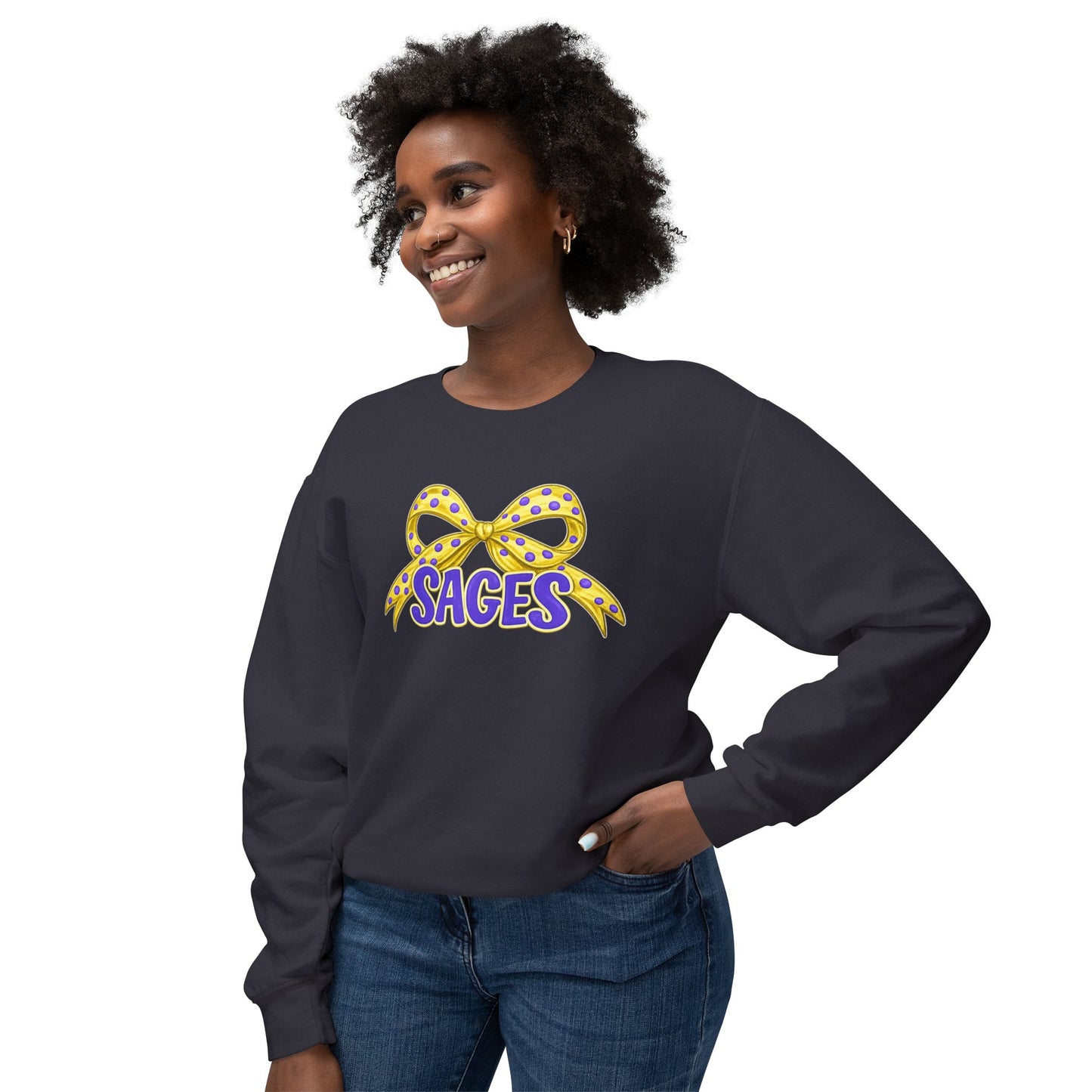 Sages Crewneck Sweatshirt — Yellow Polka Dot Bow Graphic