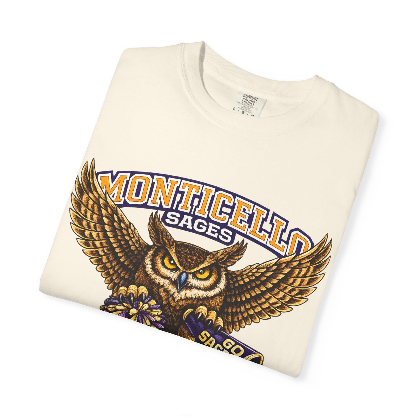 Monticello Sages Cheerleading T-shirt - Vintage Owl & Wings Team Tee
