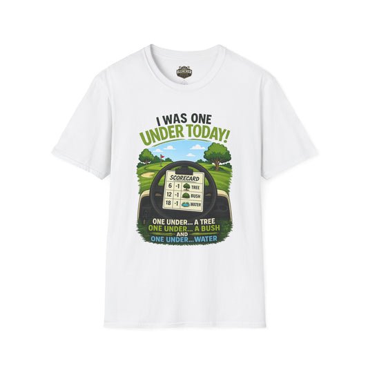 Golf T-Shirt — "I Was One Under Today!" ANIMATED VERSION - Scorecard Golf Humor Shirt