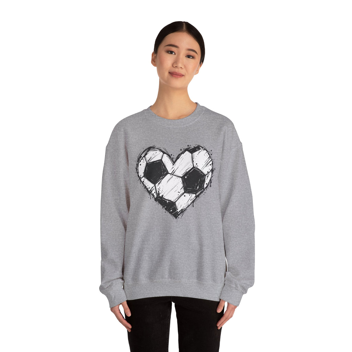 Soccer Heart Crewneck Sweatshirt — Grunge Soccer Ball Graphic