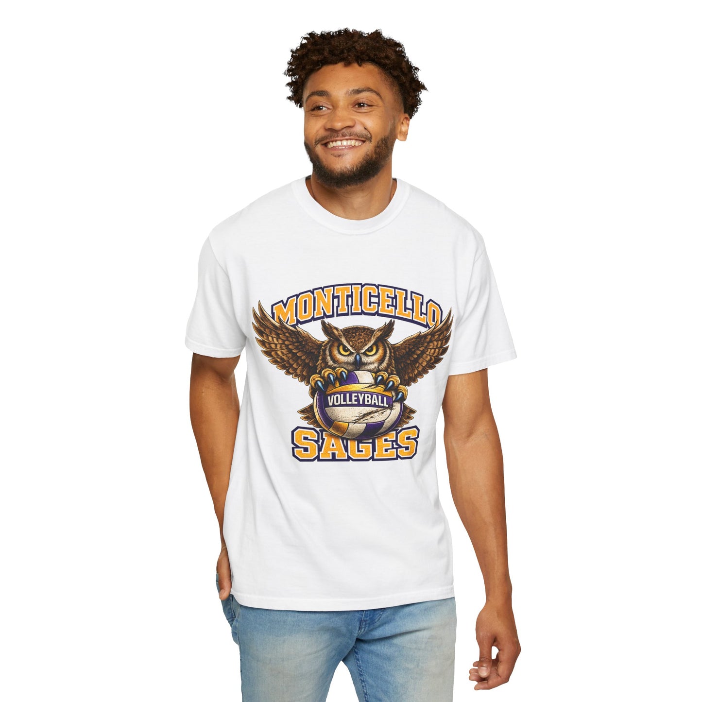 Monticello Sages Volleyball T-Shirt — Vintage Owl & Wings Team Tee