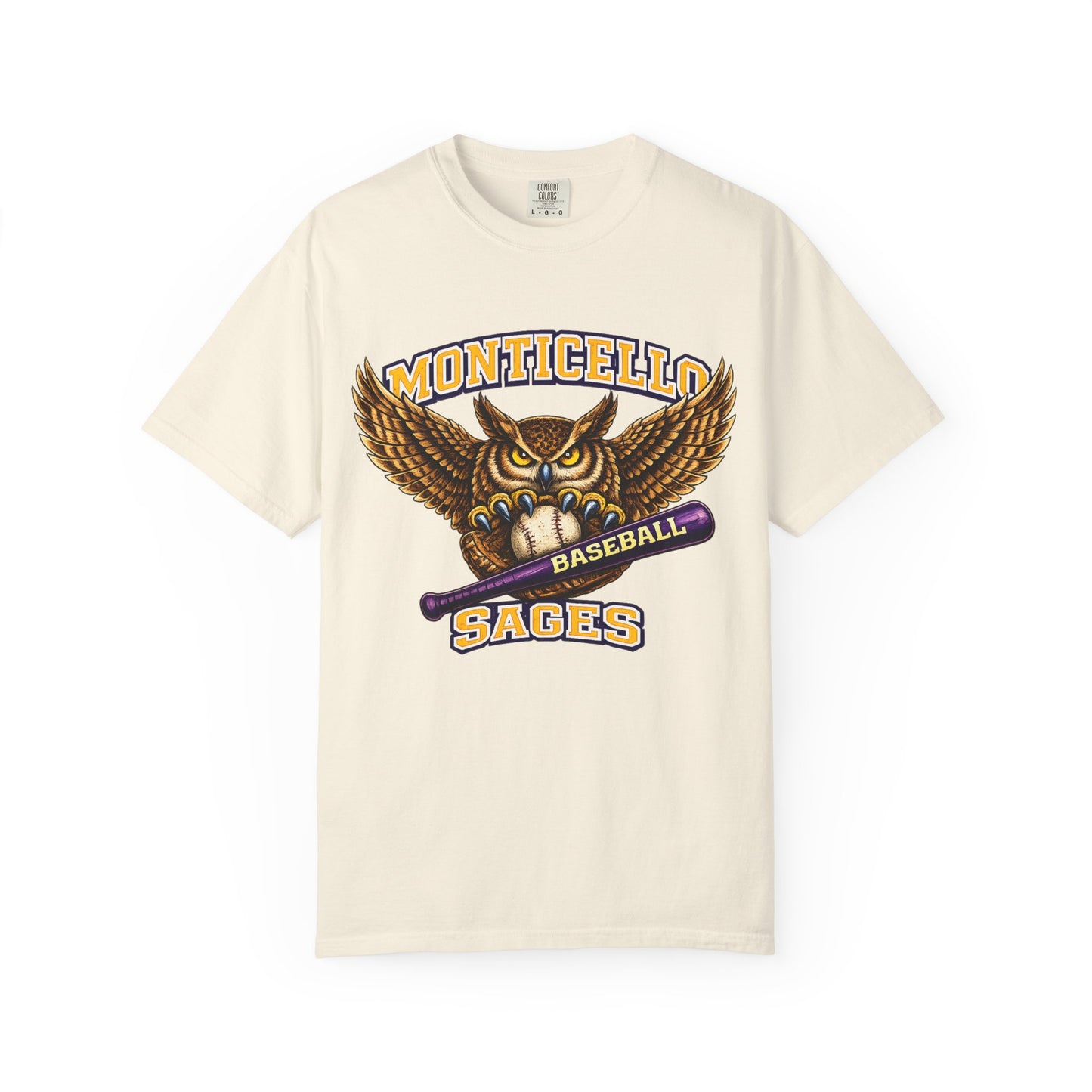 Monticello Sages Baseball T-Shirt — Vintage Owl & Wings Team Tee
