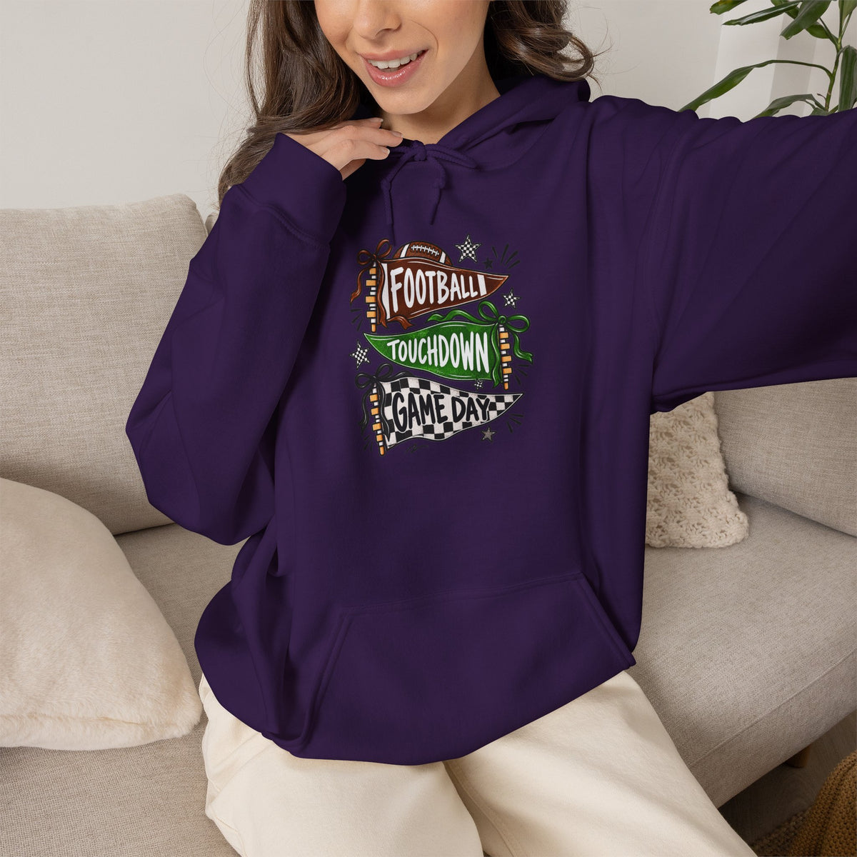 Football Touchdown Game Day Hoodie - Retro Grunge Sports Sweatshirt