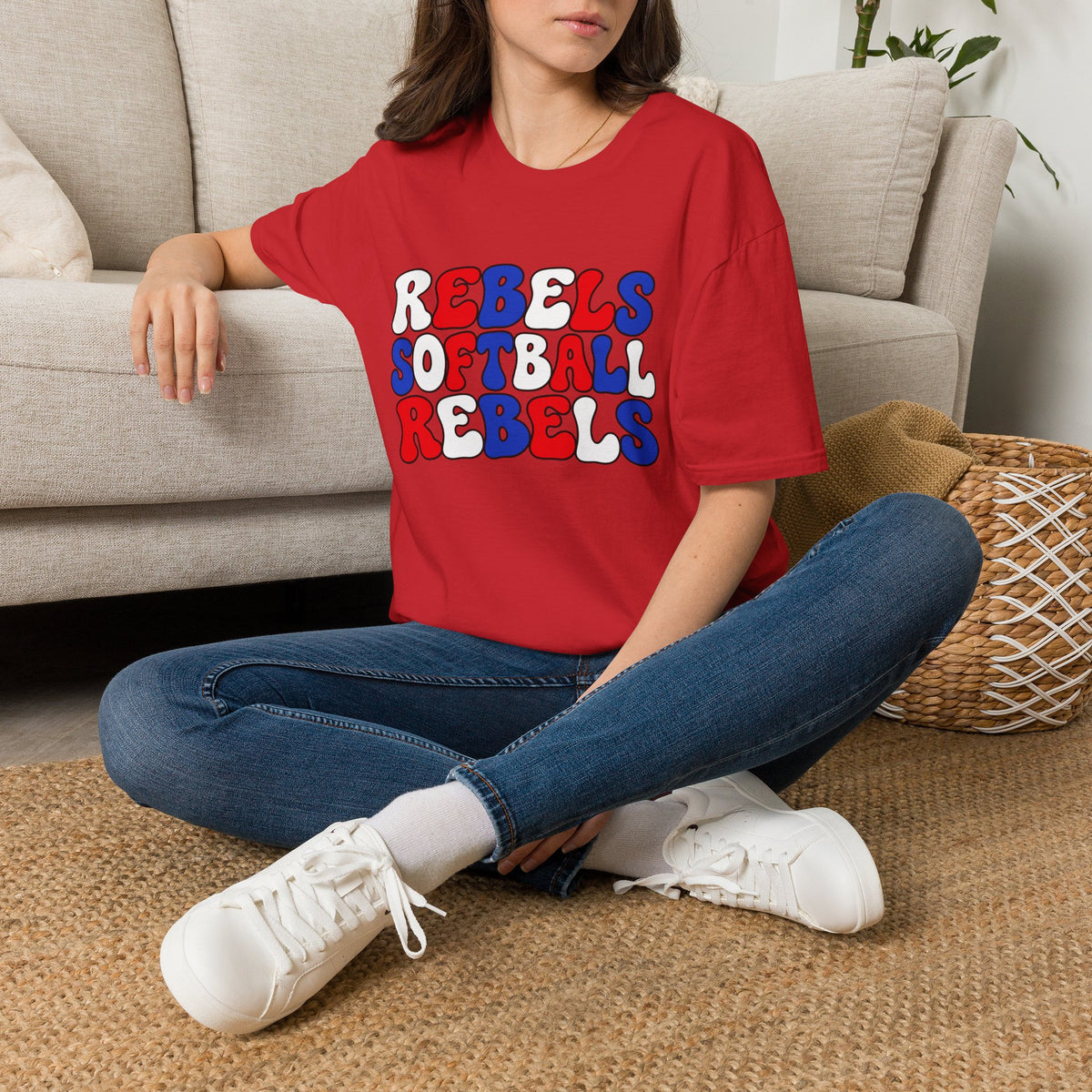 Rebels Softball Graphic T-Shirt — Retro Red & Blue Team Tee