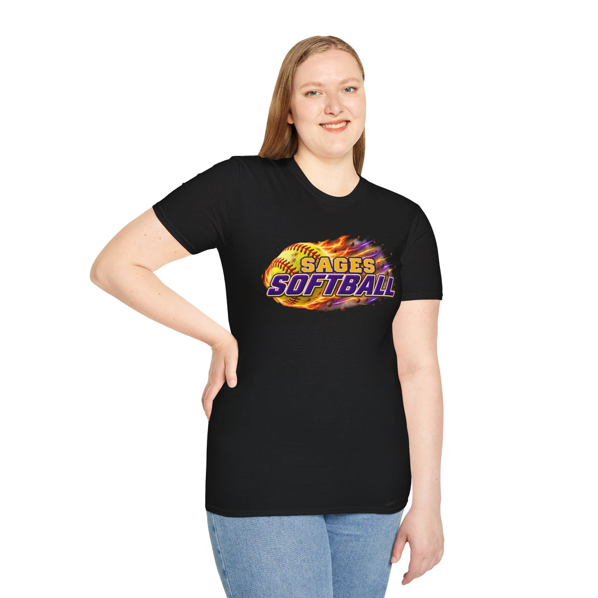 Sages Flaming Softball Graphic T‑Shirt