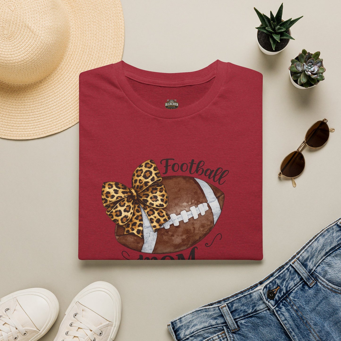 Football Mom T-Shirt — Leopard Bow Game Day Tee