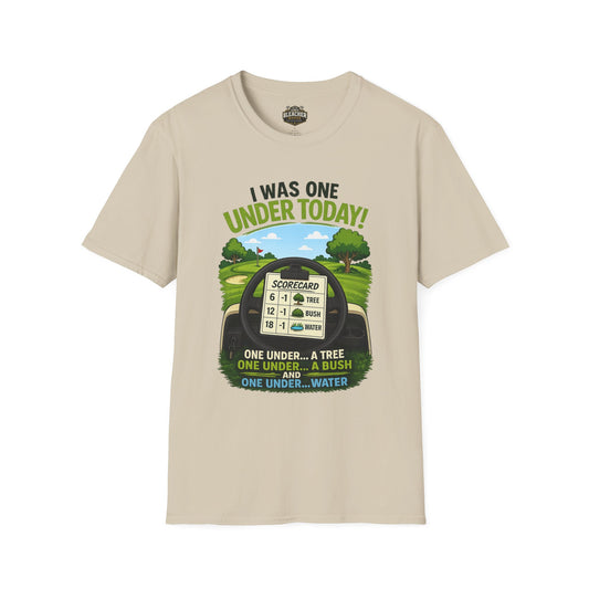 Golf T-Shirt — "I Was One Under Today!" ANIMATED VERSION - Scorecard Golf Humor Shirt