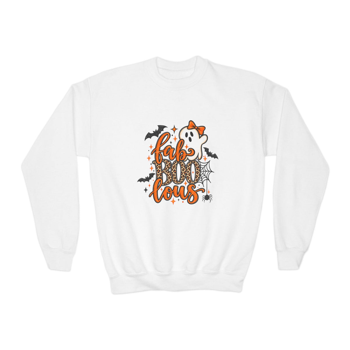 Youth Halloween Crewneck Sweatshirt - "Fabulous" Ghost & Bats Graphic