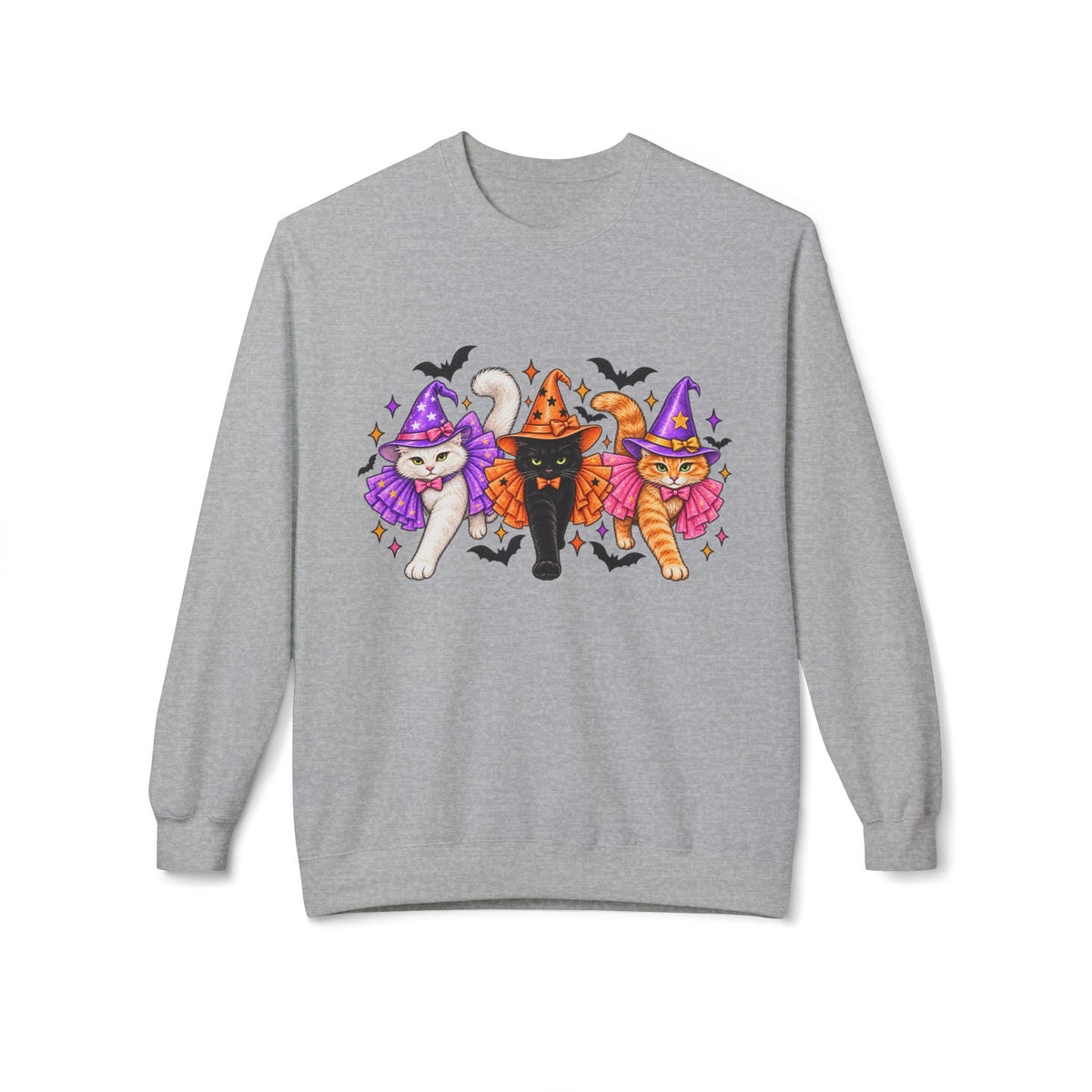 Halloween Cats Crewneck Sweatshirt — Cute Witch Cat Trio Graphic